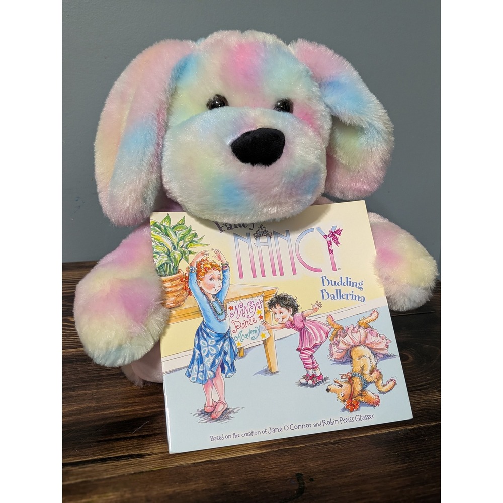 Fancy Nancy Budding Ballerina Book Rainbow Tie Dye Plush Puppy Dog Set